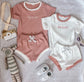 Ribbed Summer Set- White w/ pink